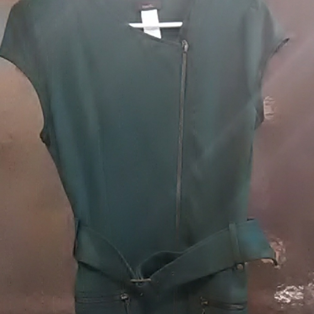 Asymmetric zipper hunter green dress